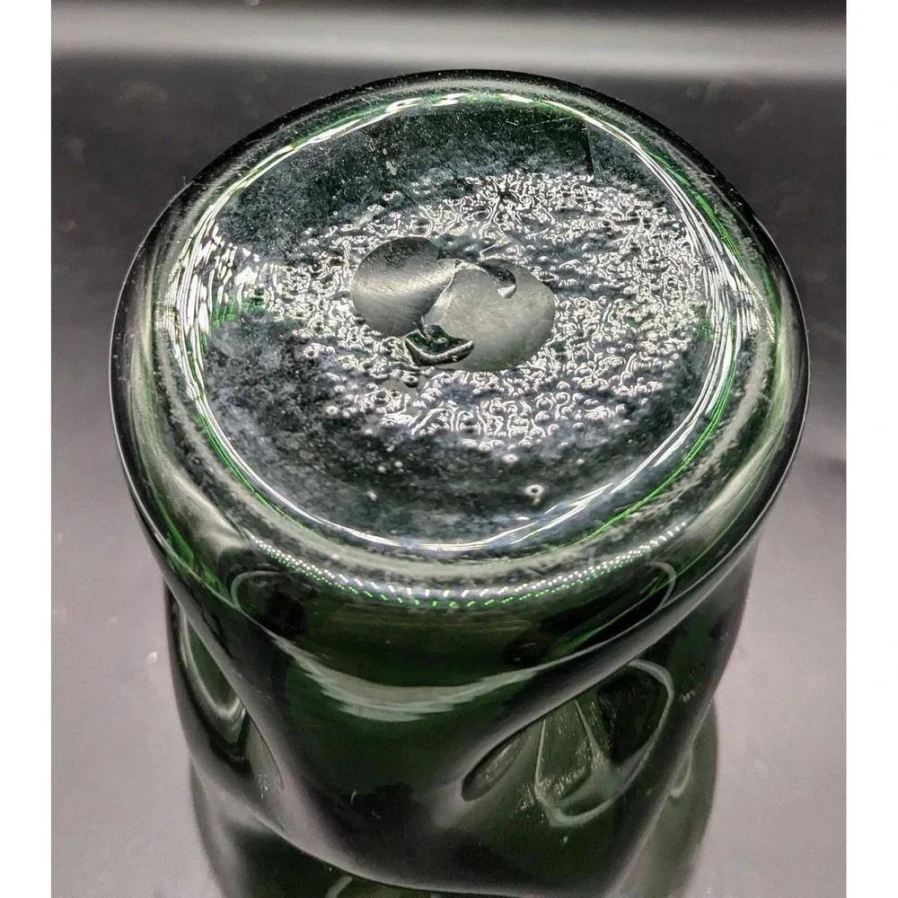 Vintage MCM Vintage Empoli Italy Hand Blown Dimpled‎ Emerald Green Glass Vase